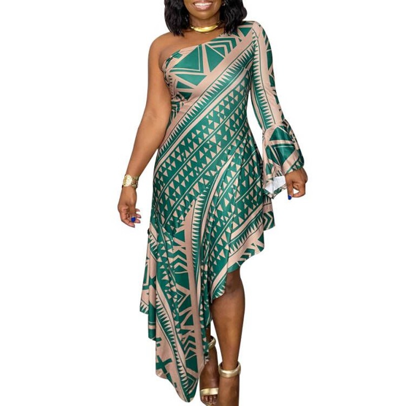 One-Shoulder Print Midi Dress