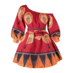 Off-Shoulder Ankara Puff-Sleeve Dress