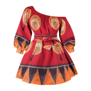 Off-Shoulder Ankara Puff-Sleeve Dress