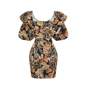 Ankara Puff-Sleeve Mini Dress