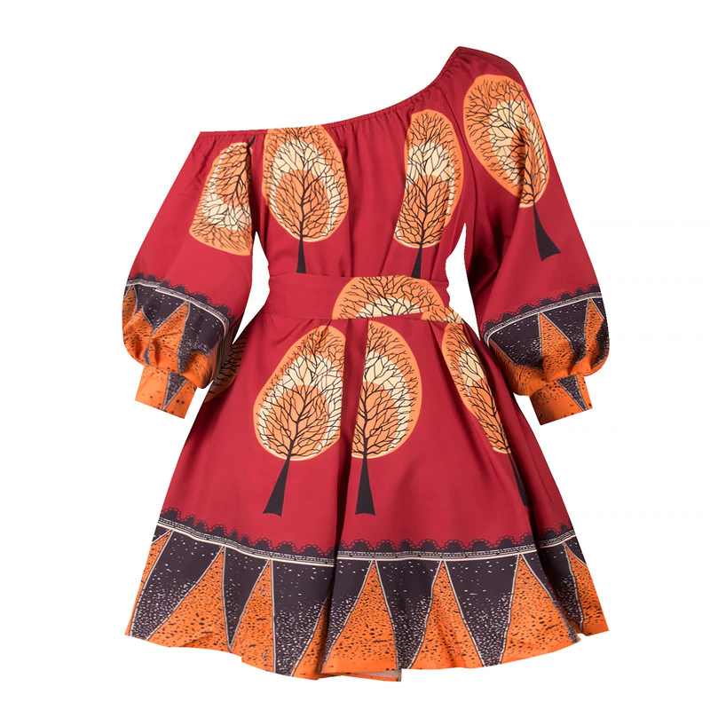 Off-Shoulder Ankara Puff-Sleeve Dress - Image 2